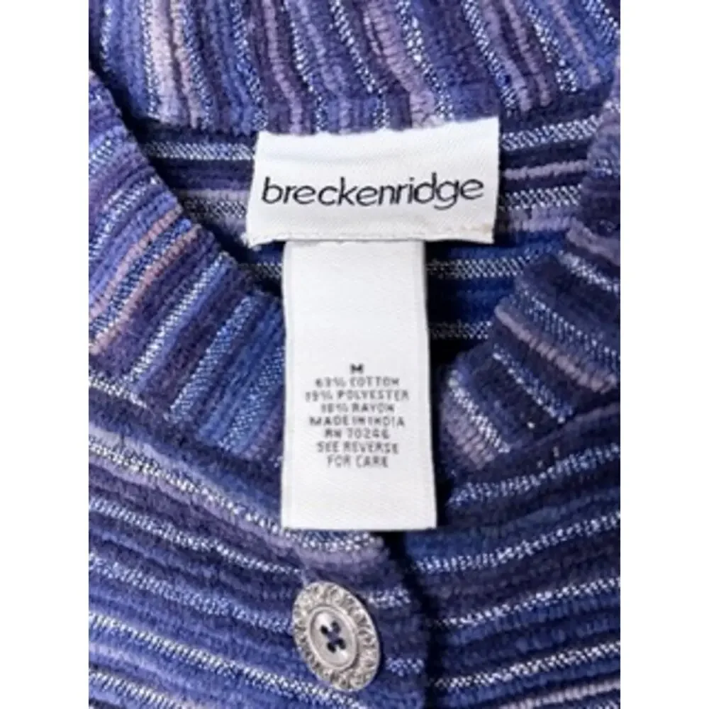 Breckenridge Blue Striped Button Front Knit Cardigan Top Medium
